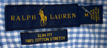 Load image into Gallery viewer, Ralph Lauren Mens Blue Printed Cotton Slim Fit Stretch Button-Up Shirt Size M
