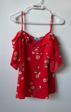 Load image into Gallery viewer, CeCe Womens Red Floral Short Sleeve Cold-Shoulder Pullover Blouse Top Size Large
