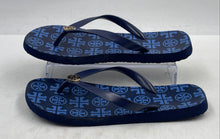 Load image into Gallery viewer, Authentic Tory Burch Womens Blue Monogram Slip-On Flip Flop Sandals Size 8
