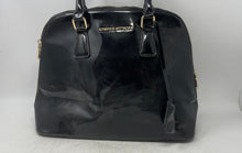 Load image into Gallery viewer, Adrienne Vittadini Womens Black Patent Leather Double Handle Zipper Satchel Bag
