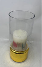 Load image into Gallery viewer, Vintage Floral Clear Gold-Tone Glass Collectible Large Candle Holder With Candle
