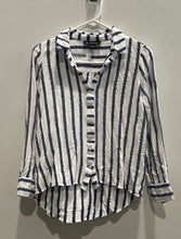 Load image into Gallery viewer, INC International Concepts Womens White Blue Striped Button-Up Shirt Size Small
