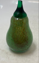 Load image into Gallery viewer, Hand Blown Art Glass Green Pear Shaped With Leaf Design Decorative Paperweight
