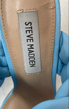 Load image into Gallery viewer, Steve Madden Womens Kenley Blue Leather Square Toe Slip-On Strappy Heels Sz 6.5

