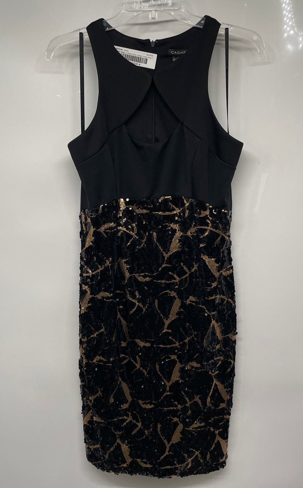 Cache Womens Black Sequin Sleeveless Round Neck Formal Short Sheath Dress Size L
