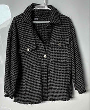 Load image into Gallery viewer, Zara Womens Gray Long Sleeve Spread Collar Raw Hem Button Front Jacket Size XS
