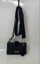Load image into Gallery viewer, Adrienne Vittadini Womens Black Embossed Monogram Faux Leather Crossbody Bag
