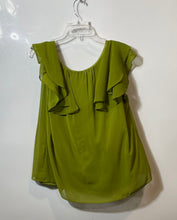Load image into Gallery viewer, Worthington Womens Green Short Ruffle Sleeve Round Neck Blouse Top Size PXL
