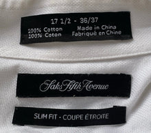 Load image into Gallery viewer, Saks Fifth Avenue Mens White Cotton Long Sleeve Slim Fit Dress Shirt Size 17.5

