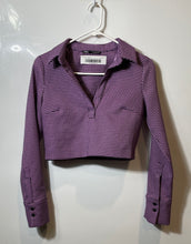 Load image into Gallery viewer, Zara Womens Purple Houndstooth Long Sleeve Collared Cropped Blouse Top Size S
