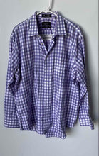 Load image into Gallery viewer, Nordstrom Mens Purple White Plaid Trim Fit Long Sleeve Dress Shirt Size 17.5
