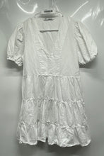 Load image into Gallery viewer, Zara Womens White V-Neck Puff Sleeve Tiered Babydoll Mini Dress Size Medium
