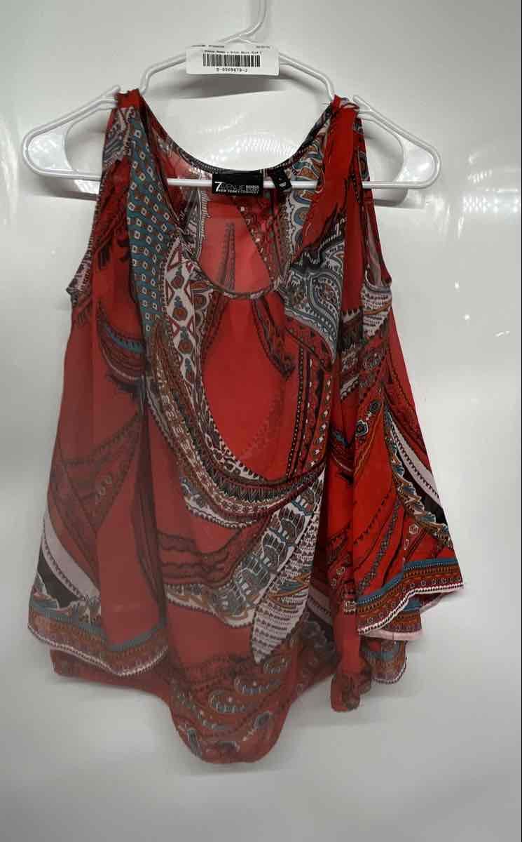 7th Avenue Womens Red Printed Sleeveless Scoop Neck Blouse Top Size Large