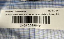Load image into Gallery viewer, Calvin Klein Mens Blue Plaid Cotton Long Sleeve Regular Fit Dress Shirt Size 16
