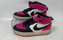 Load image into Gallery viewer, Nike Kids Court Borough Mid 2 IB4399-100 White Black Pink Sneaker Shoes Size 10C
