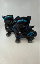 Load image into Gallery viewer, Power Superb Girls Black Blue Adjustable Quad Roller Skate Size Medium (35-38)
