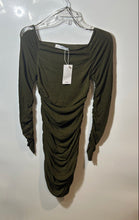 Load image into Gallery viewer, Mango Womens Green Long Sleeve Square Neck Gathered Short Mini Dress Sz 4 W/ Tag

