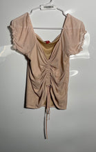 Load image into Gallery viewer, Guess Womens Beige Short Sleeve V-Neck Ruched Pullover Blouse Top Size Large
