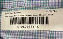 Load image into Gallery viewer, Hugo Boss Mens Blue Green Printed Long Sleeve Collared Dress Shirt Size 17
