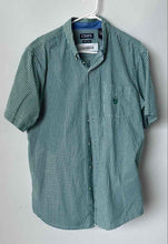 Load image into Gallery viewer, Chaps Mens Green White Checked Easy Care Short Sleeve Button-Up Shirt Size Large
