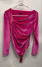 Load image into Gallery viewer, Zara Womens Pink Draped Ruching Long Sleeve One-Piece Bodysuit Size Small

