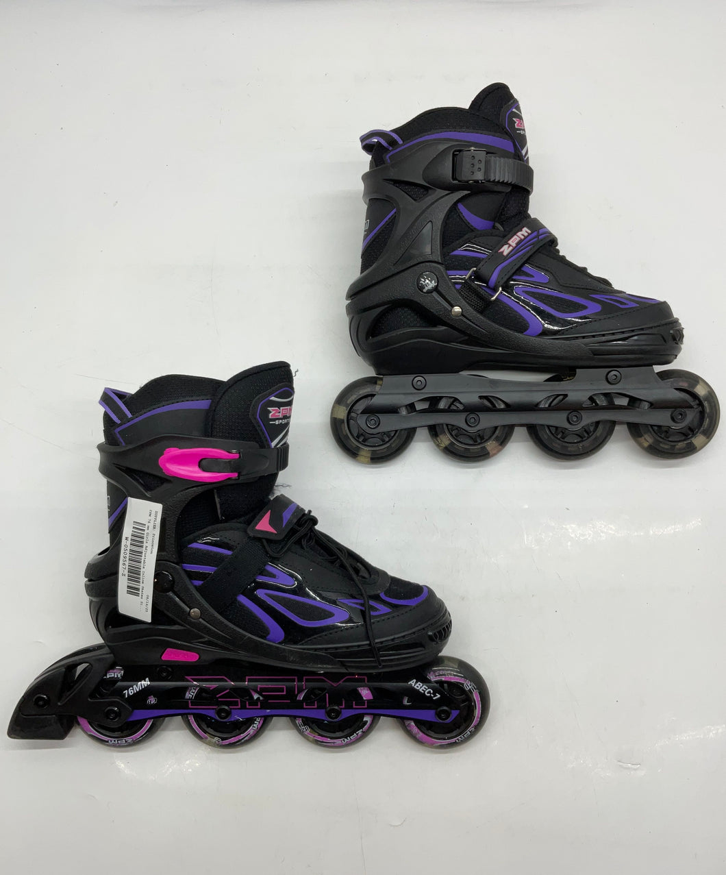 2PM Sports Girls Black Purple 76 mm Adjustable Inline Skates Size 4Y-7Y
