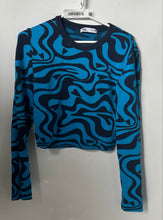 Load image into Gallery viewer, Zara Womens Blue Black Abstract Heart Swirl Knitted Pullover Sweater Size L
