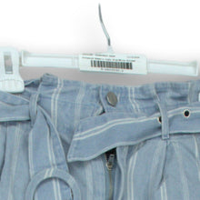 Load image into Gallery viewer, Kittenish Womens Light Blue White Striped Pockets Jean Paperbag Shorts Size S
