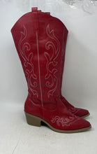 Load image into Gallery viewer, Unbranded Womens Red Leather Mid-Calf Pull-On Cowgirl Western Boots Size 43
