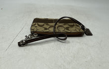 Load image into Gallery viewer, Coach Womens Camel Brown Monogram Print Detachable Strap Zip Top Wristlet Wallet
