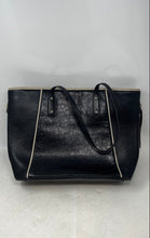Load image into Gallery viewer, Victor Hugo Womens Black Monogram Embossed Leather Double Handle Tote Handbag

