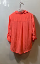 Load image into Gallery viewer, Express Womens Neon Orange Roll-Tab Sleeve Collared Blouse Top Size Small
