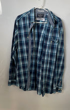Load image into Gallery viewer, Nautica Mens Blue Teal Plaid Long Sleeve Pockets Button-Up Shirt Size Large
