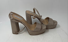 Load image into Gallery viewer, Steve Madden Womens Lessa Beige Glitter Block Heel Platform Sandals Size 9.5
