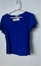 Load image into Gallery viewer, Calvin Klein Womens Blue V-Neck Short Sleeve Blouse Top Size Small

