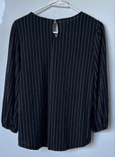 Load image into Gallery viewer, Adrianna Papell Womens Black Pinstripe Long Sleeve Round Neck Blouse Top Size S
