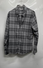 Load image into Gallery viewer, Express Mens Gray Plaid Collared Long Sleeve Dress Shirt Size Medium
