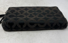 Load image into Gallery viewer, Coach Womens Black Brown Signature Print Charm Outer Pocket Wristlet Wallet

