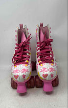 Load image into Gallery viewer, Mattel Girls White &amp; Pink Barbie Print Lace-Up Quad Wheel Roller Skates Size 3-6
