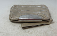 Load image into Gallery viewer, Barbara Bolan Womens Beige Silver-Tone Wavy Striped Leather Wristlet Wallet
