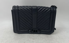 Load image into Gallery viewer, Rebecca Minkoff Womens Black Chevron Quilted Leather Turnlock Love Crossbody Bag
