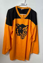 Load image into Gallery viewer, AK Athletic Knit Mens Black And Orange Long Sleeve Hockey Jersey Size Large
