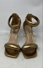 Load image into Gallery viewer, Steve Madden Womens Partay Gold Back Zip Stiletto Ankle Strap Sandals Size 6.5M
