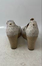 Load image into Gallery viewer, Michael Kors Womens White Signature Print Wedge Espadrille Heels Size 8.5

