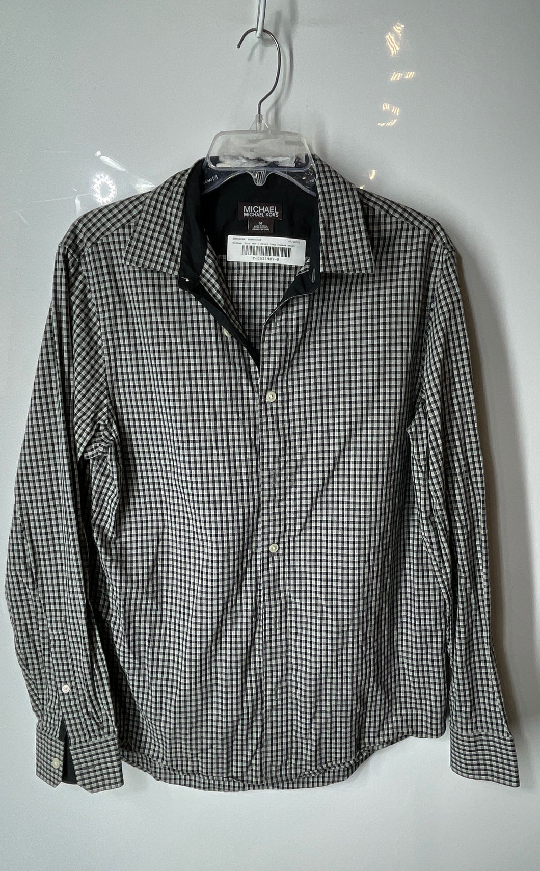 Michael Kors Mens Black White Gingham Cotton Long Sleeve Button-Up Shirt Size M