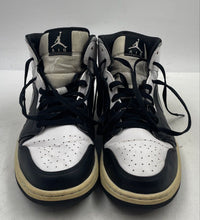 Load image into Gallery viewer, Authentic Nike Mens Air Jordan 1 Mid Black White Sneaker Shoes Size 10.5 Stained
