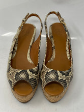 Load image into Gallery viewer, Authentic Tory Burch Womens Beige Snakeskin Wedge Slingback Heels Size 8M
