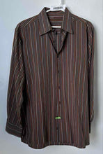 Load image into Gallery viewer, Perry Ellis Mens Brown Multi-Striped Cotton Long Sleeve Button-Up Shirt Size L
