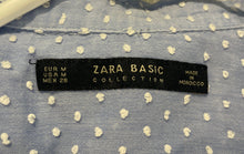 Load image into Gallery viewer, Zara Womens Blue White Swiss Dot Long Sleeve Regular Fit Button-Up Shirt Size M
