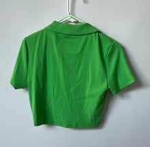 Load image into Gallery viewer, Zara Womens Green Knitted Short Sleeve Collared Polo Cropped Top Size L
